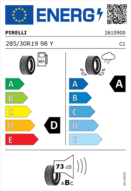 Tyre Label for Pirelli P Zero Corsa Assimetrico 285/30R19 98Y