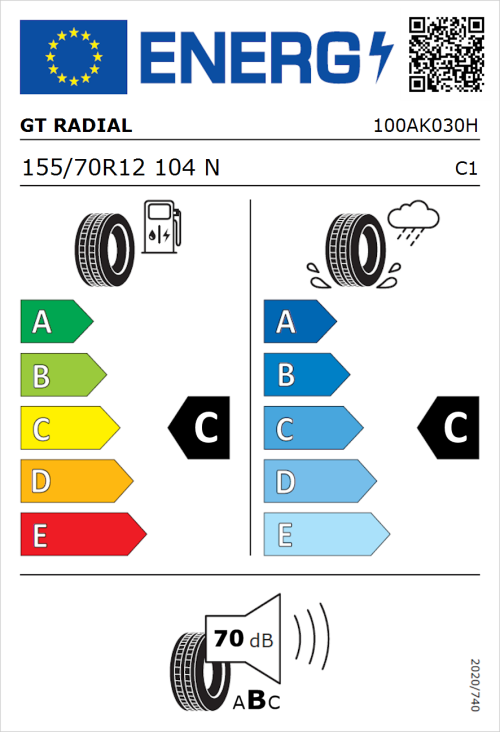 Tyre Label for GT Radial KARGOMAX ST-6000 155/70R12 104N
